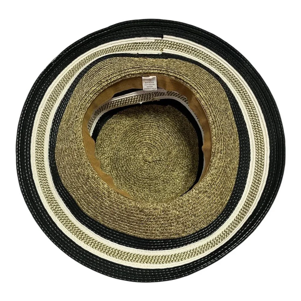 Women’s Gold Metallic Wide Brim Straw Sun Hat - Black/White